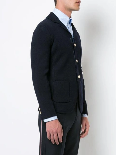 Shop Thom Browne Ribbed-knit Blazer In Blue