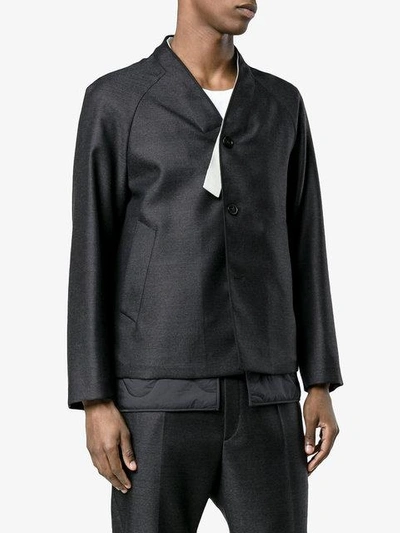 Shop Jil Sander Wool Collarless Jacket - Grey