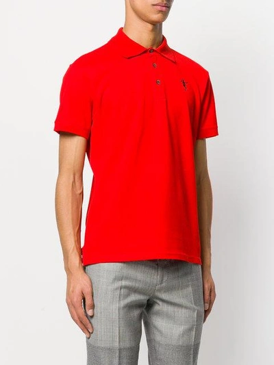 Shop Alexander Mcqueen Dancing Skeleton Embroidered Polo Shirt In Red