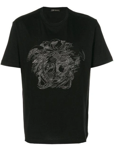 Shop Versace Embroidered Medusa T-shirt - Black