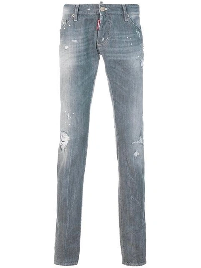 Shop Dsquared2 Distressed Long Clement Jeans - Grey