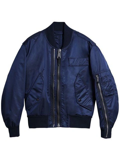 Shop Burberry Zip Detail Cropped Bomber Jacket In Blue