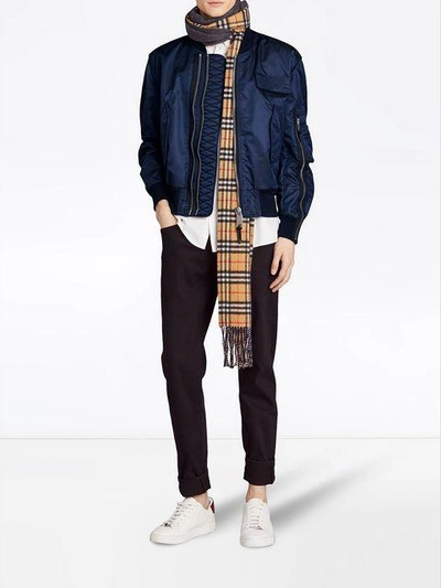 Shop Burberry Zip Detail Cropped Bomber Jacket In Blue