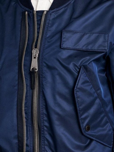 Shop Burberry Zip Detail Cropped Bomber Jacket In Blue