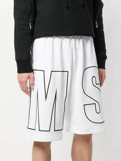 Shop Msgm Logo Print Track Shorts In White