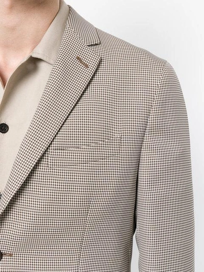 Shop Fendi Notched Lapel Houndstooth Blazer - Brown