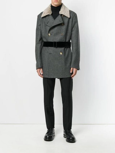 Alexander Mcqueen Shearling Collar Check Jacket In Grey