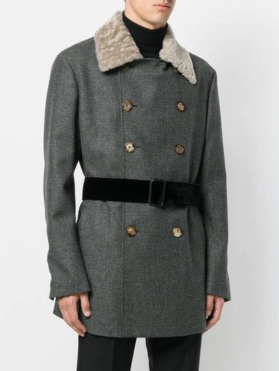 Alexander Mcqueen Shearling Collar Check Jacket In Grey