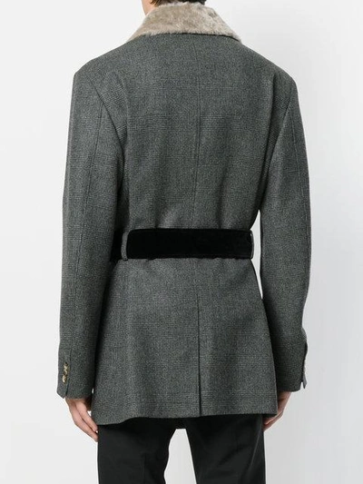Alexander Mcqueen Shearling Collar Check Jacket In Grey