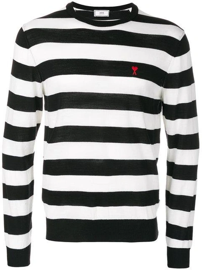 Shop Ami Alexandre Mattiussi Ami De Coeur Striped Sweater In Noir/blanc