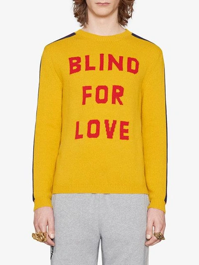 Shop Gucci "blind For Love" And Wolf Wool Sweater In Yellow