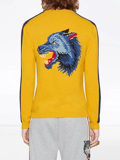 Shop Gucci "blind For Love" And Wolf Wool Sweater In Yellow