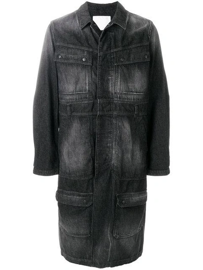 Shop White Mountaineering Single-breasted Long Denim Coat In Black