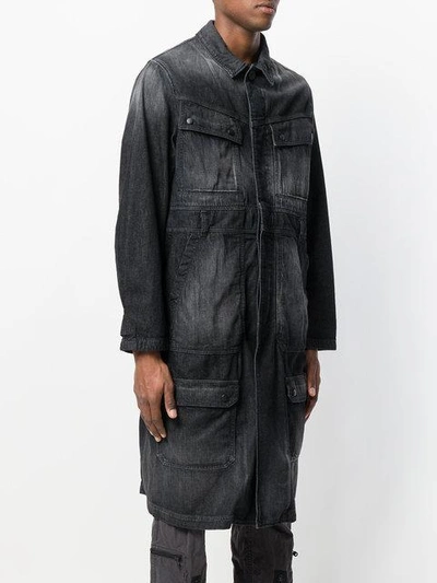 Shop White Mountaineering Single-breasted Long Denim Coat In Black