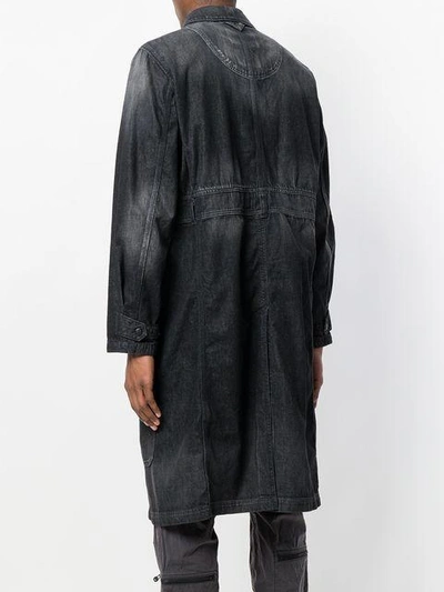 Shop White Mountaineering Single-breasted Long Denim Coat In Black