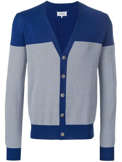 Shop Maison Margiela Paneled Striped Cardigan In Blue