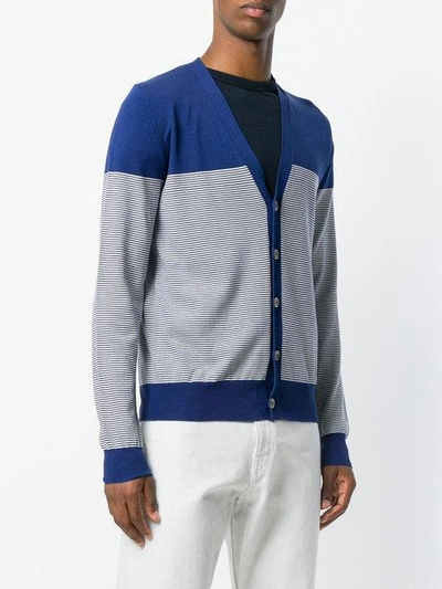 Shop Maison Margiela Paneled Striped Cardigan In Blue