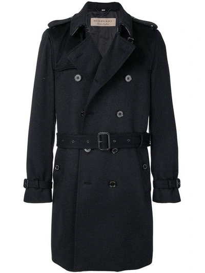 Shop Burberry Cashmere Trench Coat In Blue