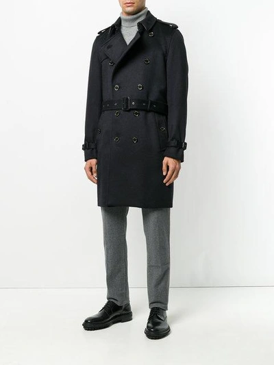 Shop Burberry Cashmere Trench Coat In Blue