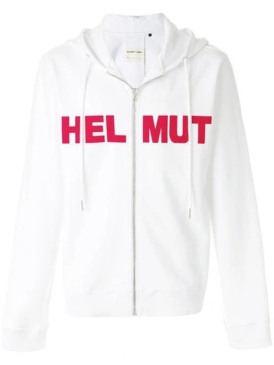 Shop Helmut Lang Logo Print Zipped Hoodie In White