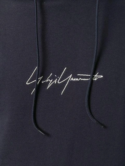 Shop Yohji Yamamoto Logo Print Hoodie In Blue