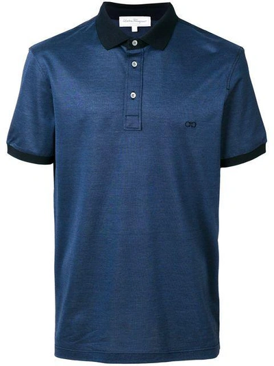 Shop Ferragamo Double Gancio Logo Polo Shirt In Blue