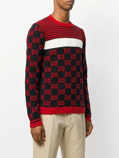 Shop Gucci Gg Intarsia Knitted Sweater - Blue