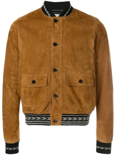 Shop Saint Laurent Leather Bomber Jacket In Brown