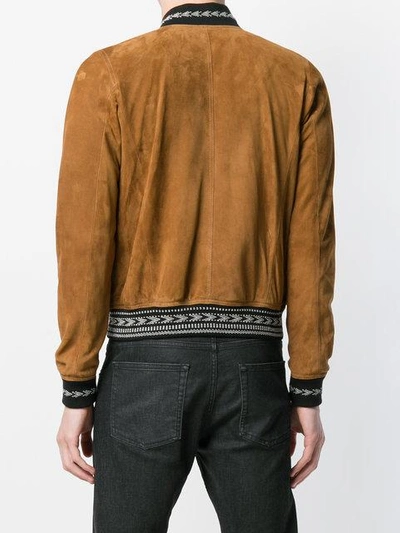 Shop Saint Laurent Leather Bomber Jacket In Brown