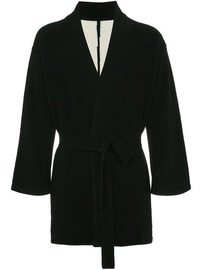 Shop The Elder Statesman Short Ray Intarsia Belted Robe In Black