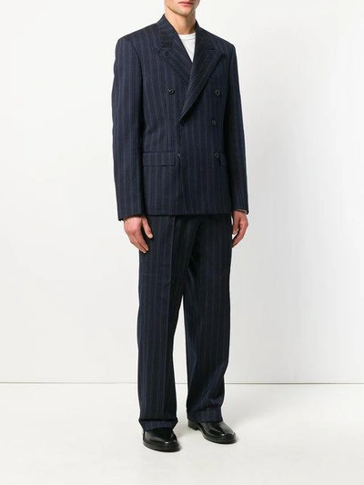 Shop Maison Margiela Striped Double Breasted Suit - Blue