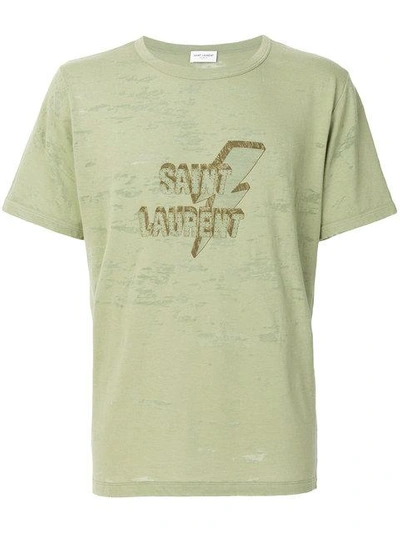 Shop Saint Laurent Logo Patch T-shirt - Farfetch In Green