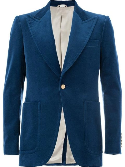 Shop Gucci Velvet Blazer In Blue