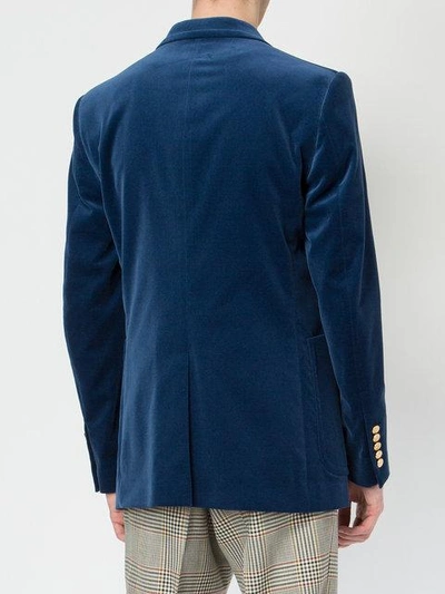 Shop Gucci Velvet Blazer In Blue