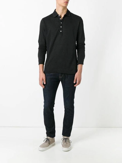 Shop Massimo Alba Long Sleeved Polo Shirt In Black