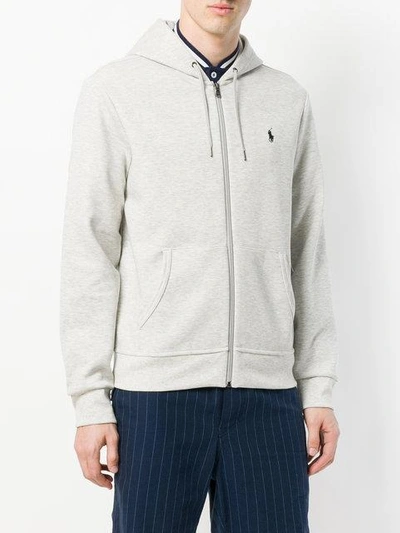 Shop Polo Ralph Lauren Zipped Hooded Jacket - Grey