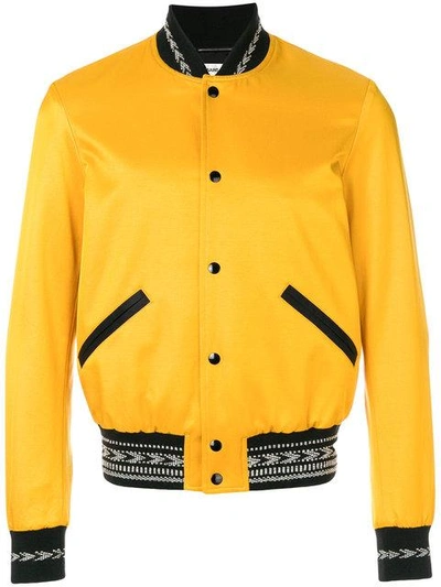 Shop Saint Laurent Varsity Bomber Jacket In Yellow