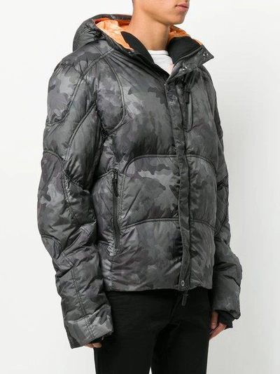 Shop Kru Camouflage Print Padded Jacket In Grey