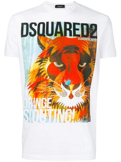 Shop Dsquared2 Orange Scouting Lion Print T-shirt - White