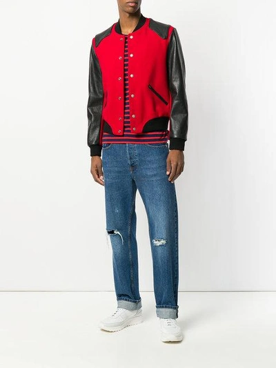 Shop Saint Laurent Heaven Varsity Jacket In Red