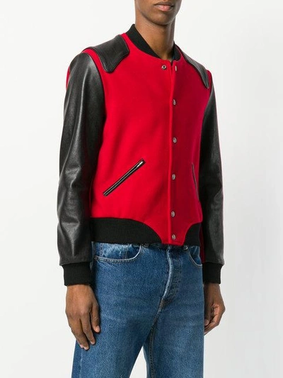 Shop Saint Laurent Heaven Varsity Jacket In Red