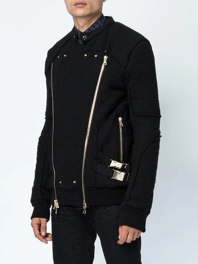 Shop Balmain Knitted Biker Jacket In Black