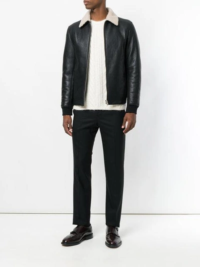 Shop Theory Contrast Collar Shearling Jacket
