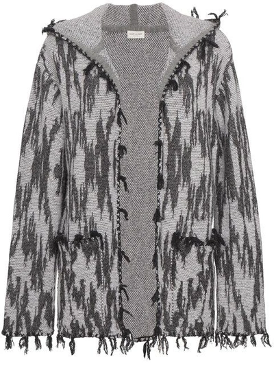 Shop Saint Laurent Ikat Hooded Cardigan In Grey