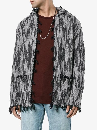 Shop Saint Laurent Ikat Hooded Cardigan In Grey