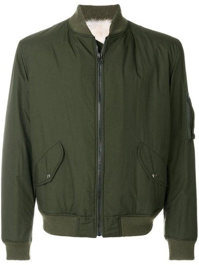 Shop As65 Bomber Jacket With Fox Fur Lining In Green