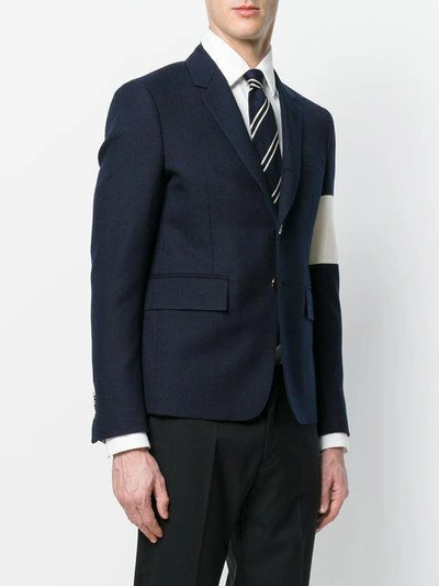 Shop Thom Browne High Armhole Single Breasted Sport Coat With Embroidery Patch Armband In Navy Canvas Suiting