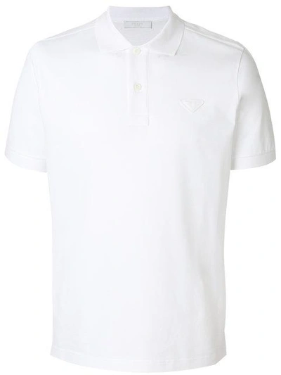Shop Prada Logo Piqué Polo Shirt In White