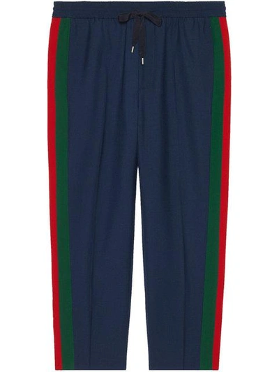 Shop Gucci Web Stripe Cropped Trousers In Blue