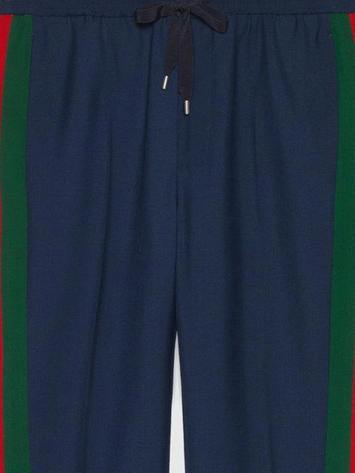 Shop Gucci Web Stripe Cropped Trousers In Blue